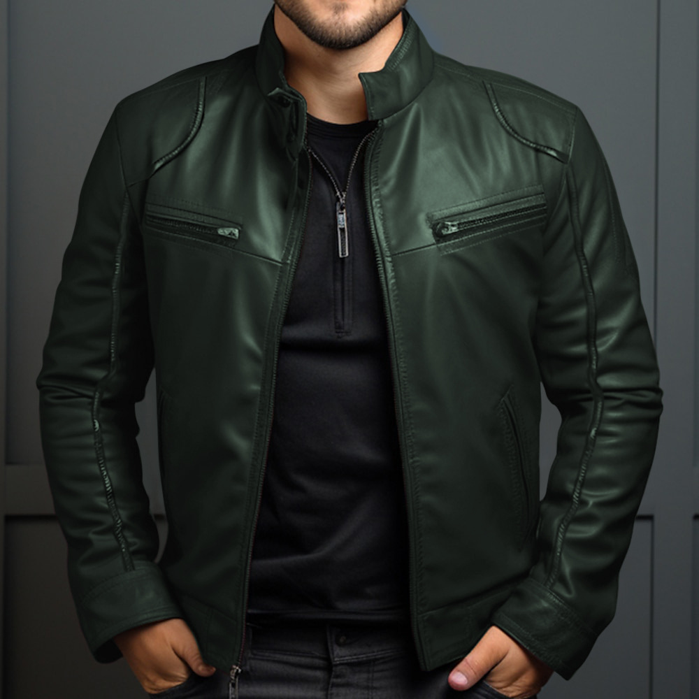 Callan | Men's Faux Leather Stand-Collar Zip Jacket Multi-Pocket