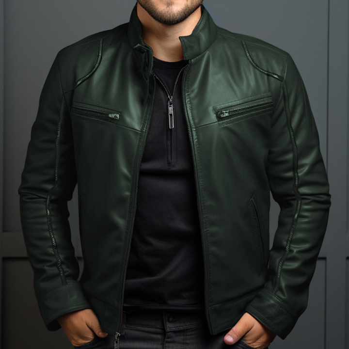 Callan | Men's Faux Leather Stand-Collar Zip Jacket Multi-Pocket