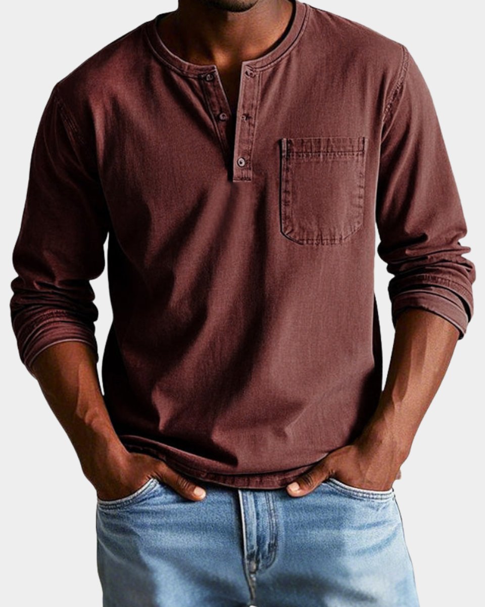 Matthias | Men's Long Sleeve Henley Shirt Chest Pocket Relaxed Fit