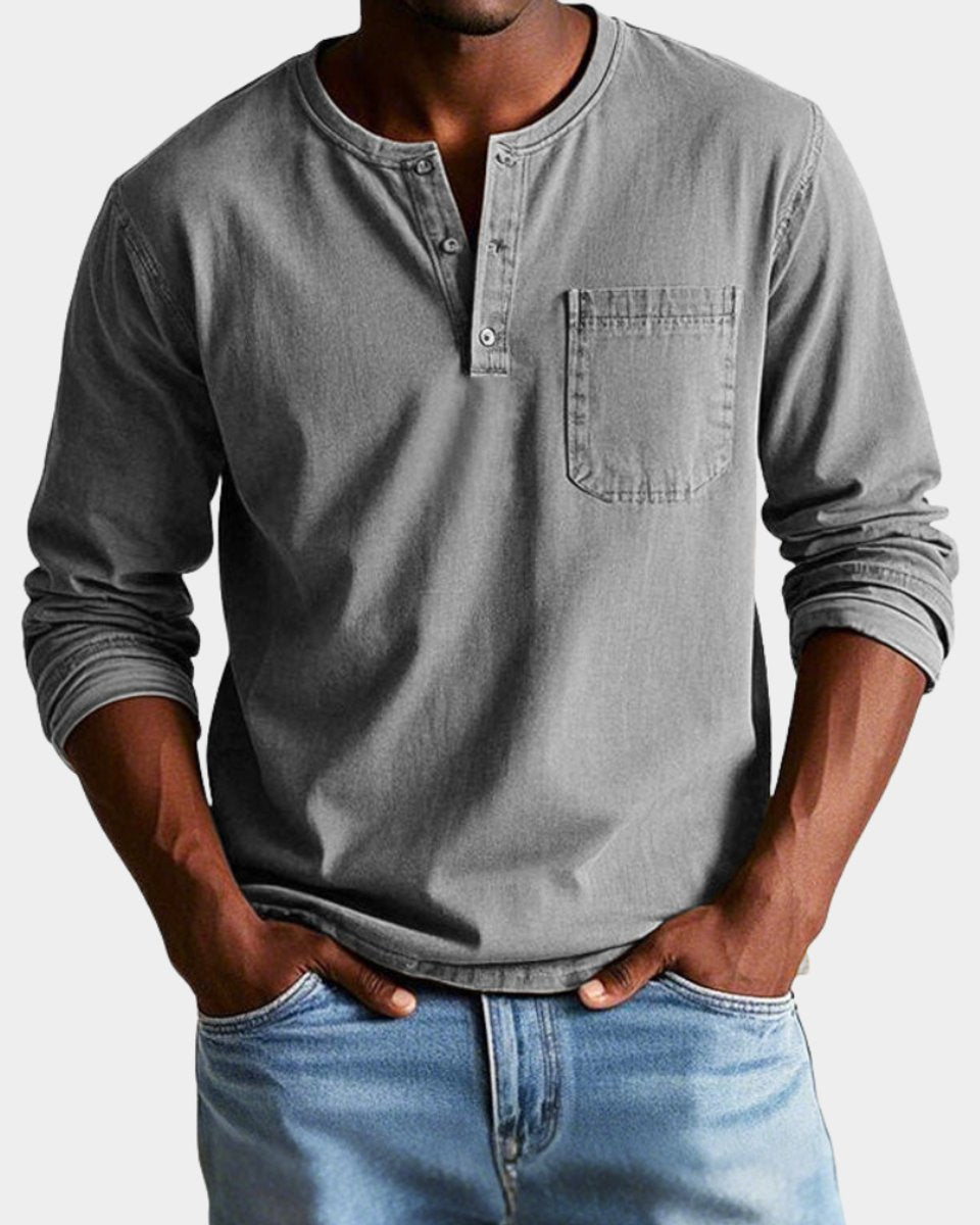 Matthias | Men's Long Sleeve Henley Shirt Chest Pocket Relaxed Fit