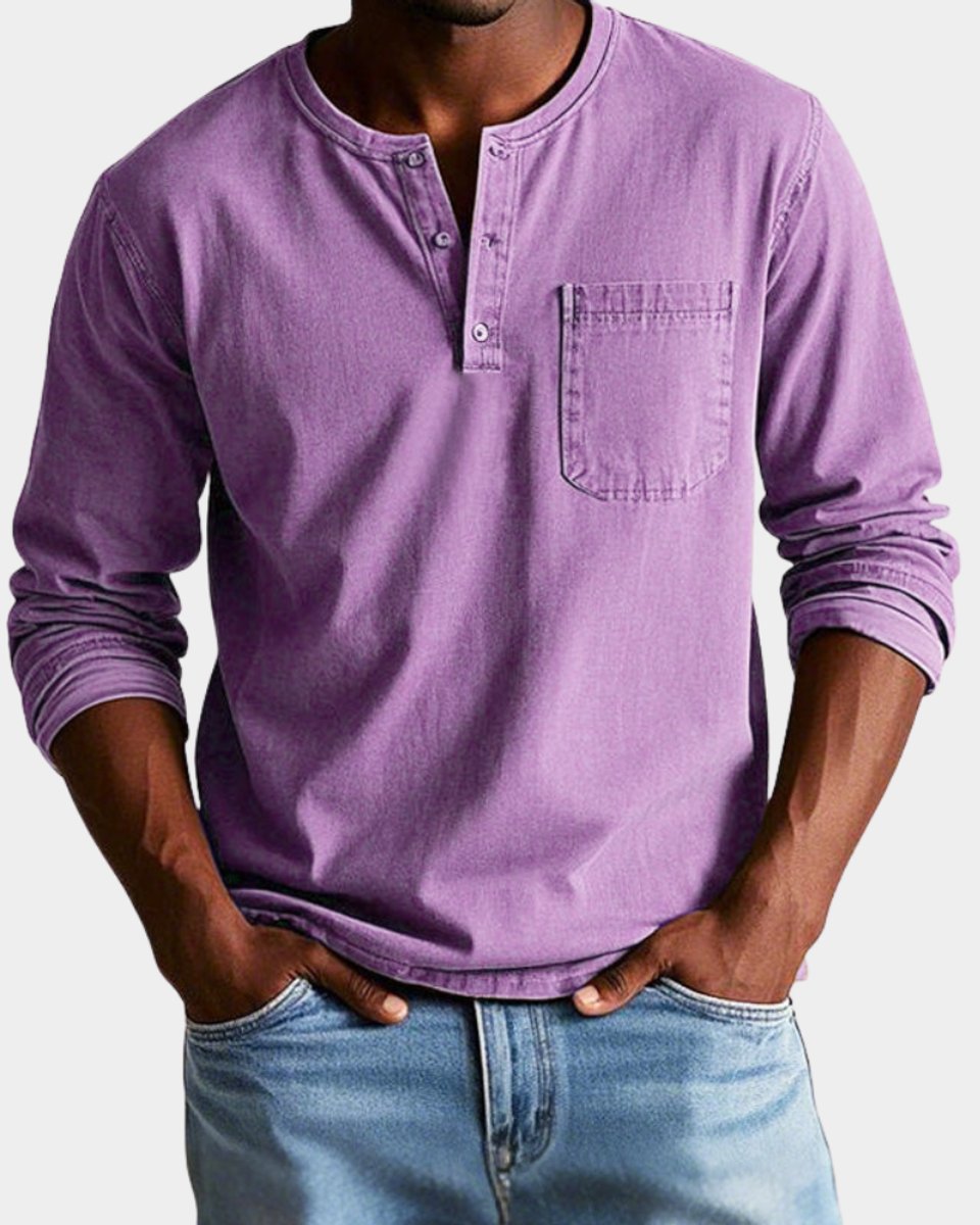 Matthias | Men's Long Sleeve Henley Shirt Chest Pocket Relaxed Fit