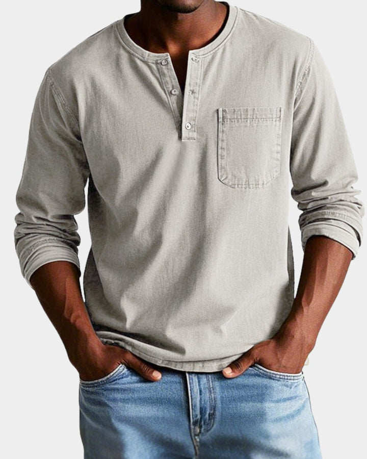 Matthias | Men's Long Sleeve Henley Shirt Chest Pocket Relaxed Fit