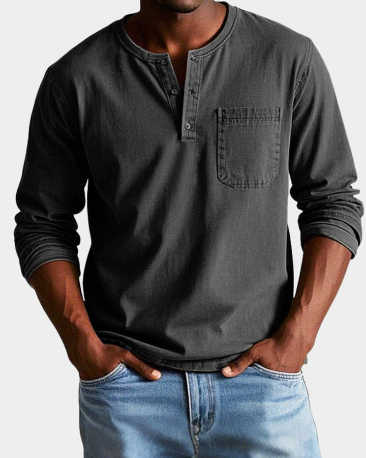 Matthias | Men's Long Sleeve Henley Shirt Chest Pocket Relaxed Fit