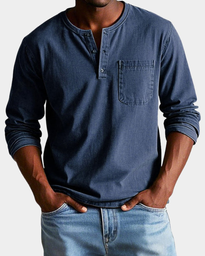 Matthias | Men's Long Sleeve Henley Shirt Chest Pocket Relaxed Fit