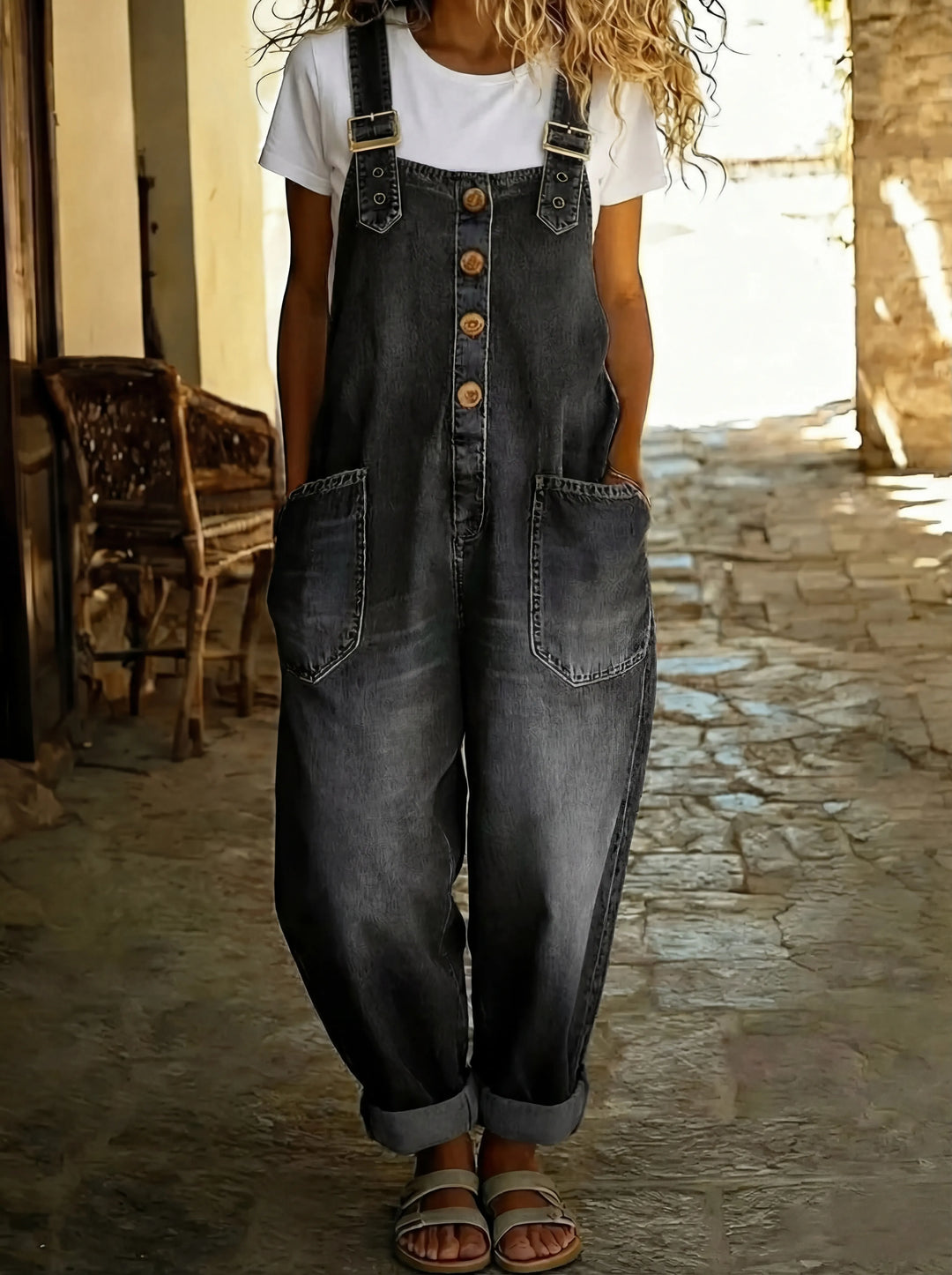 Rocio™ - Versatile Adjustable Buckle Denim Jumpsuit
