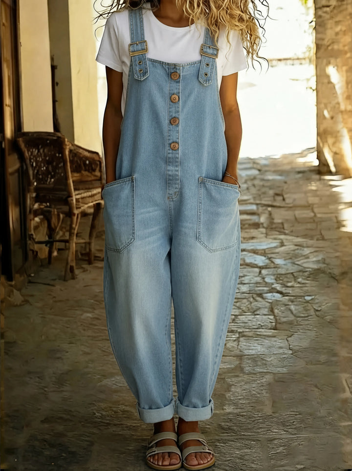 Rocio™ - Versatile Adjustable Buckle Denim Jumpsuit