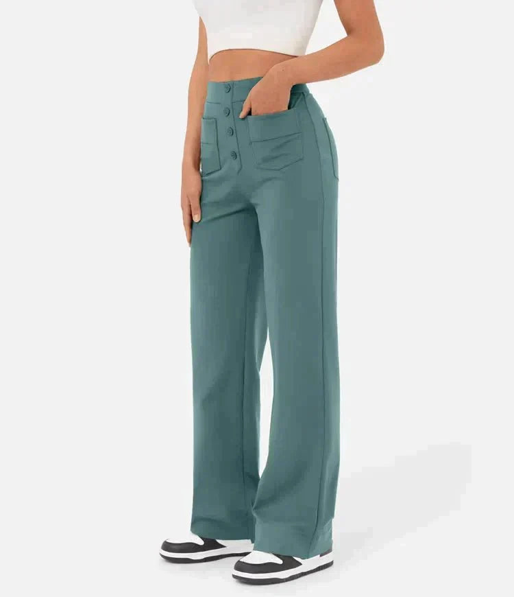 Daisy | Women's High Waisted Stretch Trousers Straight Leg Pockets