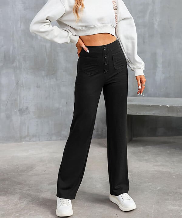 Daisy | Women's High Waisted Stretch Trousers Straight Leg Pockets