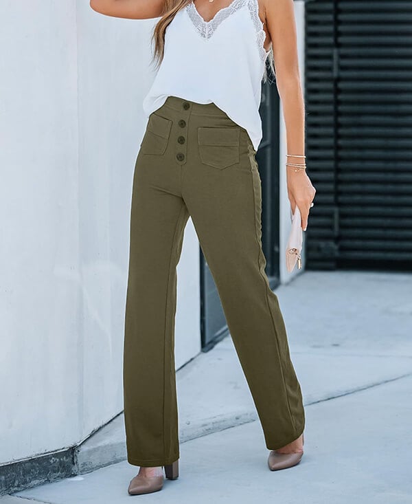 Daisy | Women's High Waisted Stretch Trousers Straight Leg Pockets