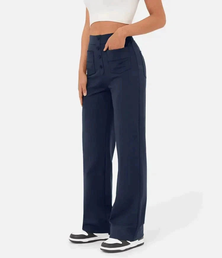 Daisy | Women's High Waisted Stretch Trousers Straight Leg Pockets