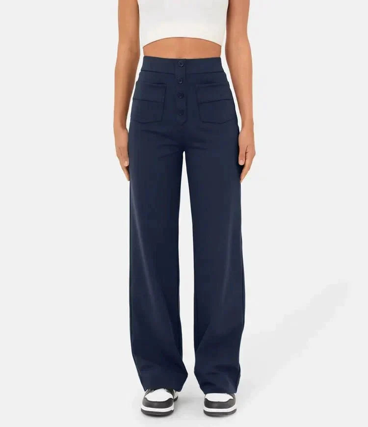 Daisy | Women's High Waisted Stretch Trousers Straight Leg Pockets