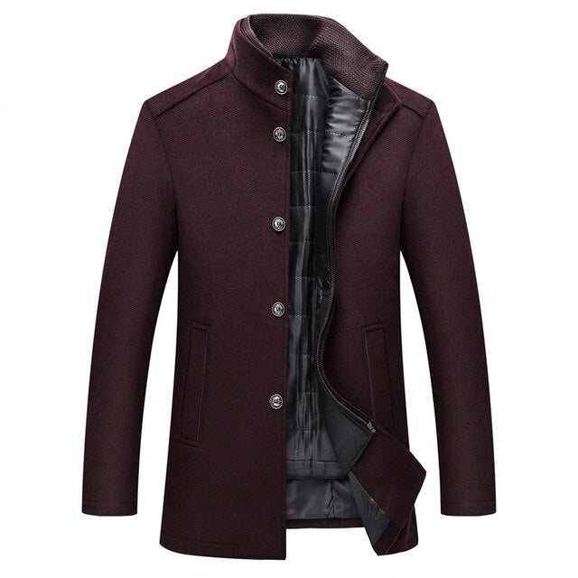 James | Men's Single-Breasted Wool Blend Overcoat Mandarin Collar