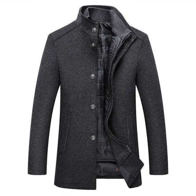 James | Men's Single-Breasted Wool Blend Overcoat Mandarin Collar