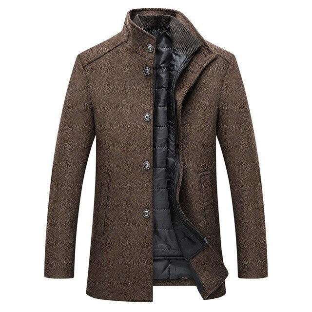 James | Men's Single-Breasted Wool Blend Overcoat Mandarin Collar