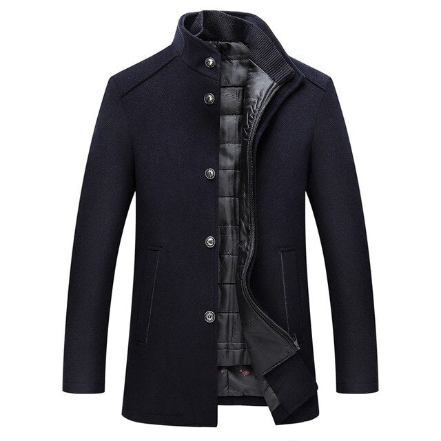James | Men's Single-Breasted Wool Blend Overcoat Mandarin Collar