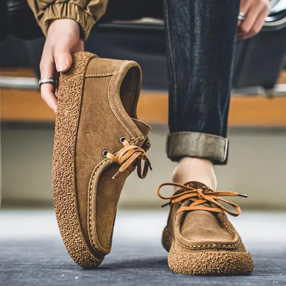 Men’s Fleece Lined Moccasin Shoes with Textured Grip Sole