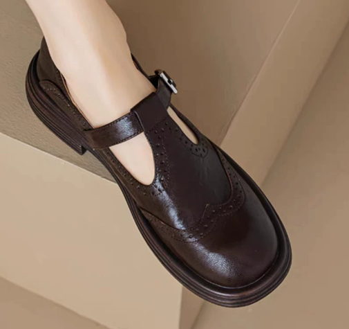 Velda | Women's Mary Jane Shoes Leather Buckle Cushioned Flat