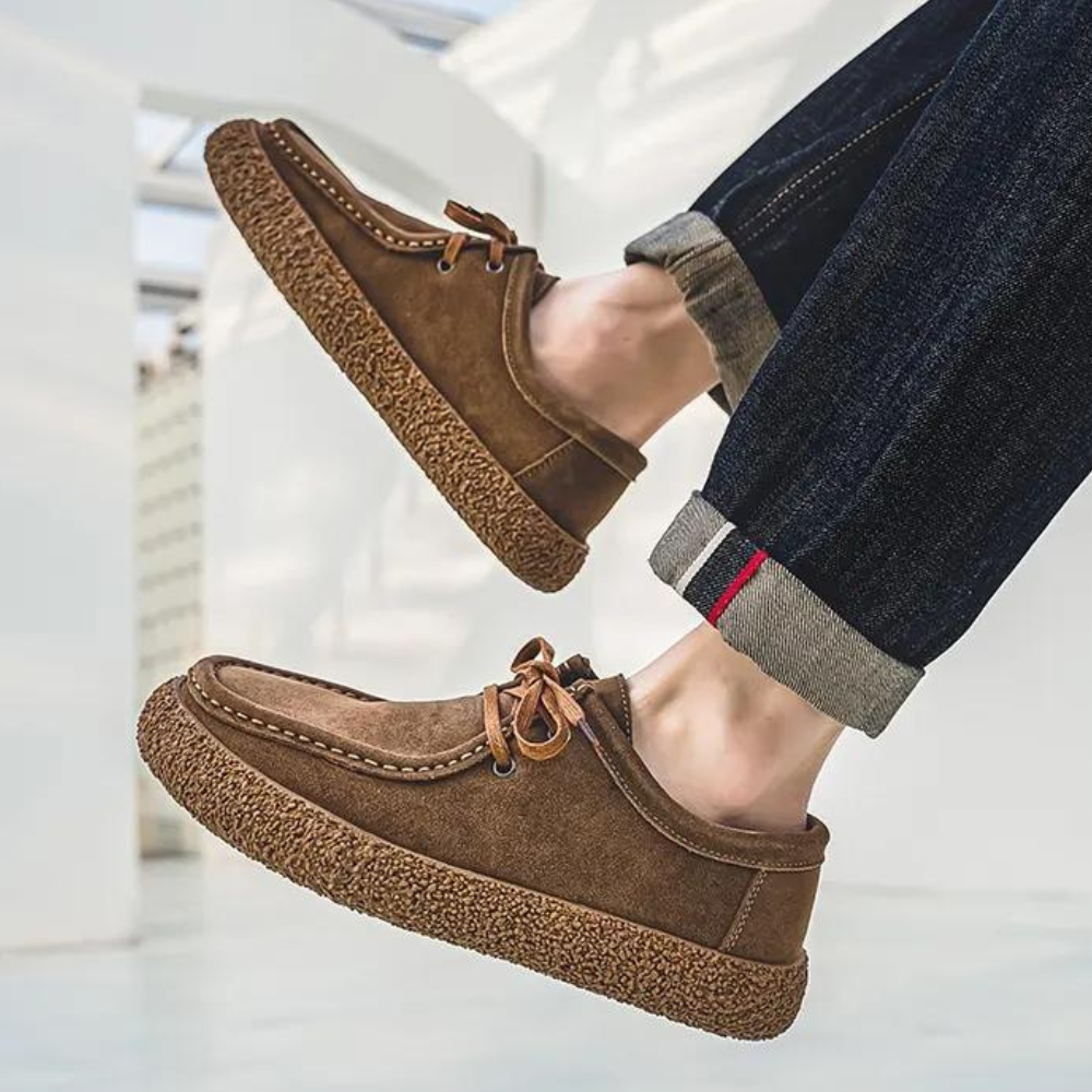 Men’s Fleece Lined Moccasin Shoes with Textured Grip Sole