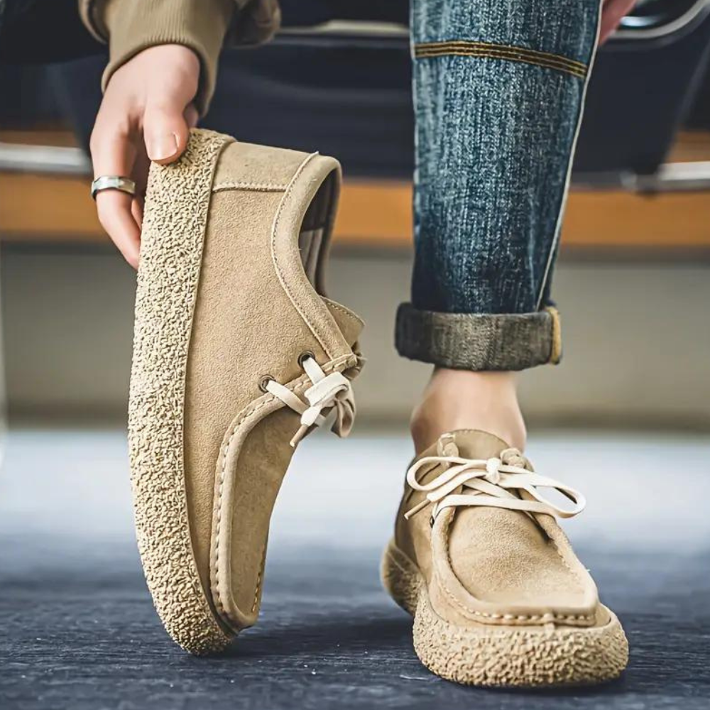 Men’s Fleece Lined Moccasin Shoes with Textured Grip Sole