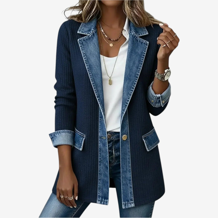 Eva | Women's Layered Longline Blouse Shirt Collar Denim-Effect
