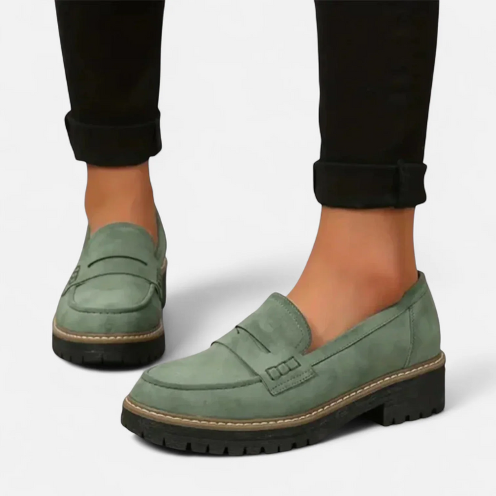 Freda | Women's Slip-On Loafers Cleated Sole Round Toe Stitching