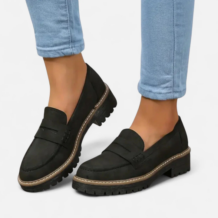 Freda | Women's Slip-On Loafers Cleated Sole Round Toe Stitching