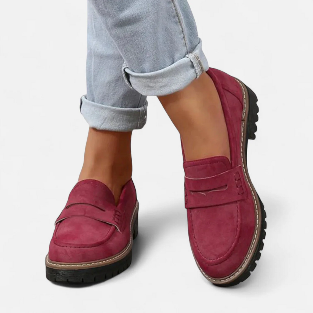 Freda | Women's Slip-On Loafers Cleated Sole Round Toe Stitching