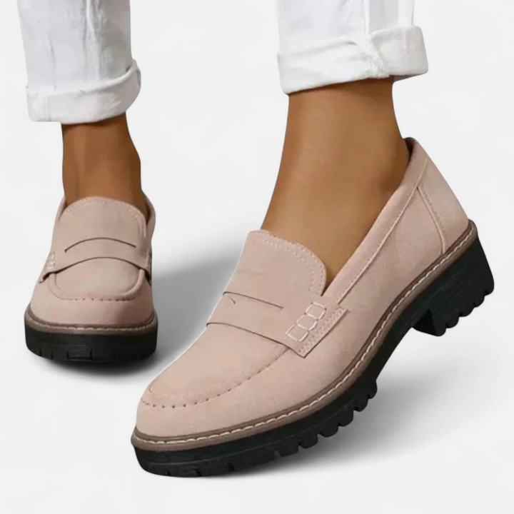 Freda | Women's Slip-On Loafers Cleated Sole Round Toe Stitching