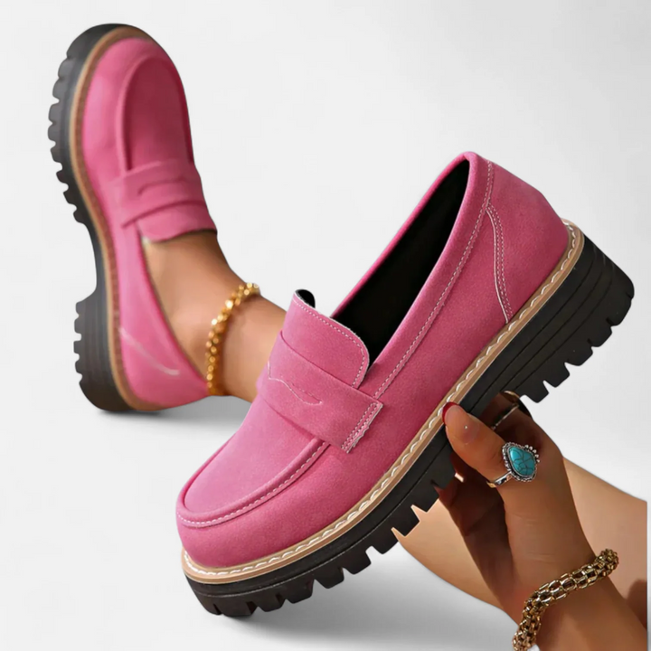 Freda | Women's Slip-On Loafers Cleated Sole Round Toe Stitching