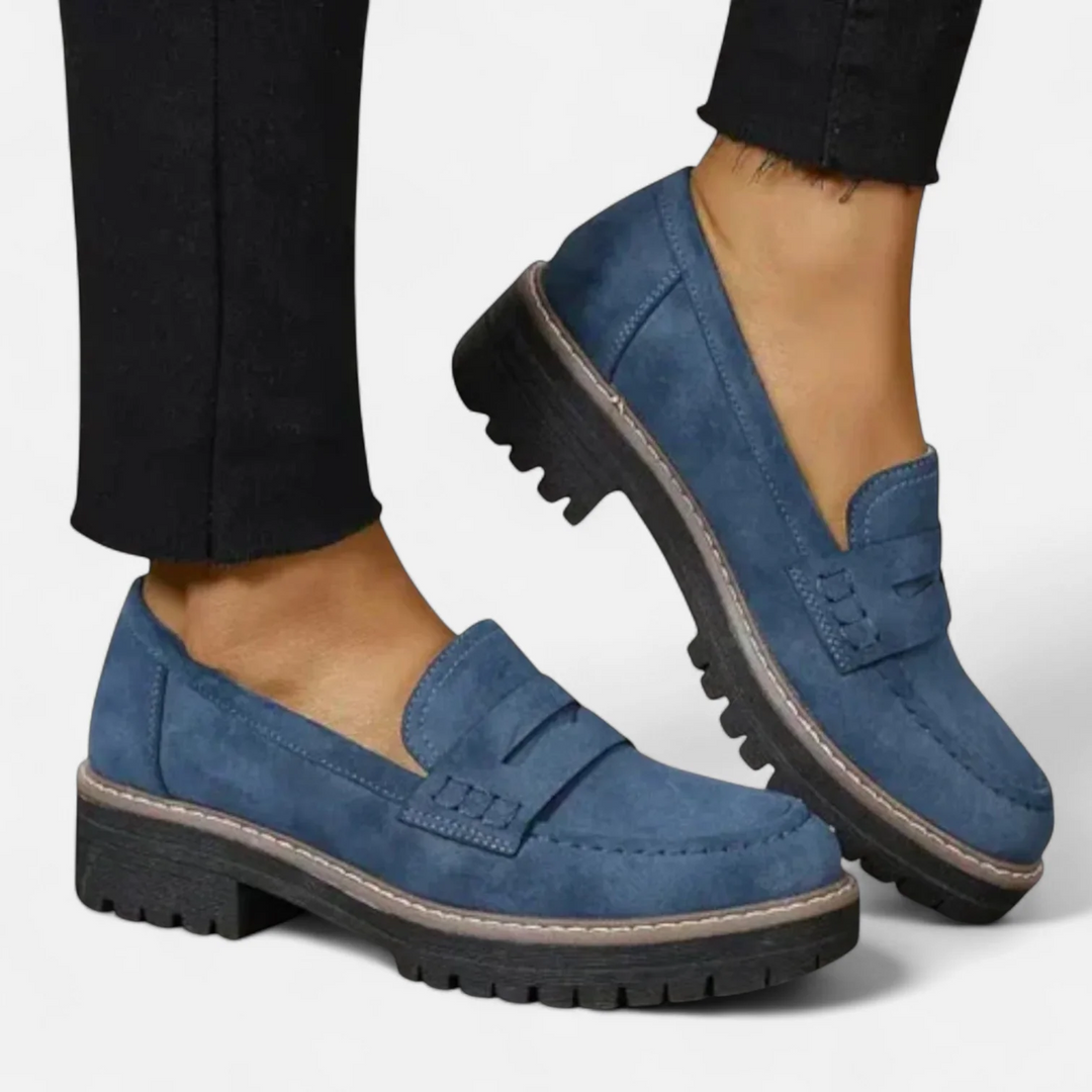 Freda | Women's Slip-On Loafers Cleated Sole Round Toe Stitching
