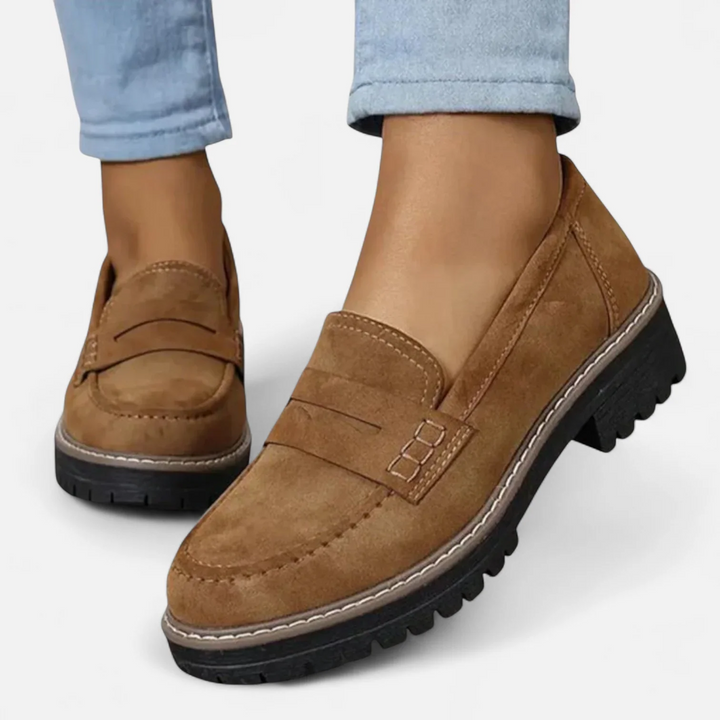 Freda | Women's Slip-On Loafers Cleated Sole Round Toe Stitching