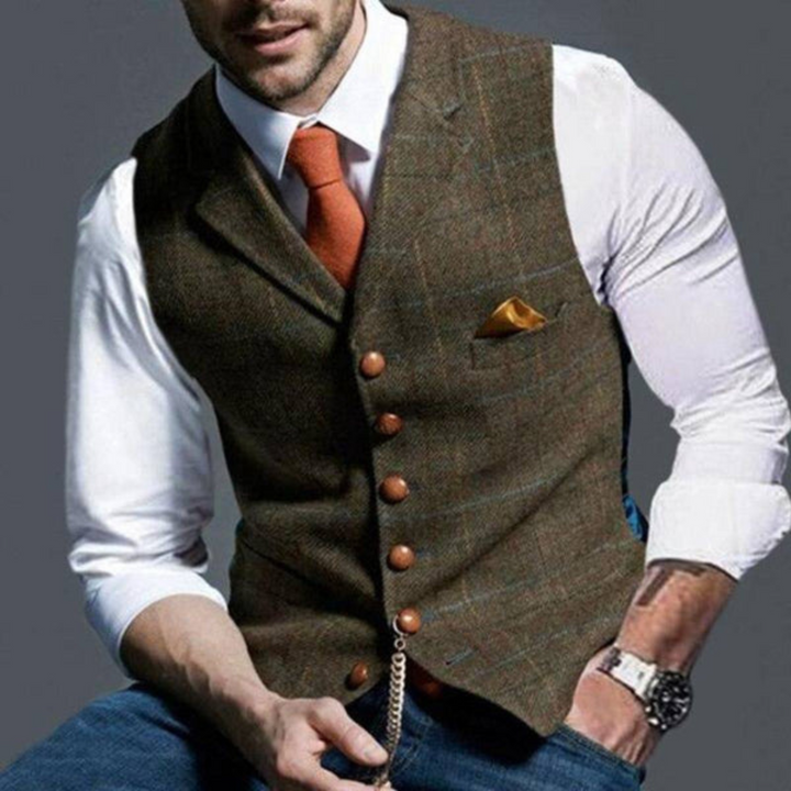 Jasper | Men's Checked Waistcoat Breathable Fabric Classic Cut