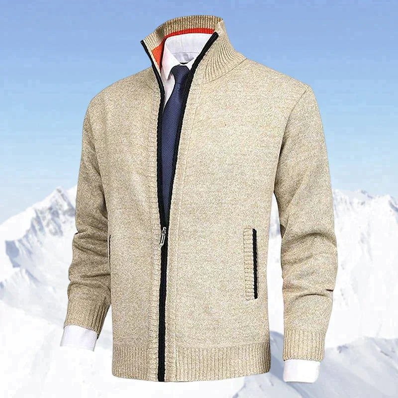 John | Men's Zip-Up Knitted Cardigan Stand Collar Side Pockets