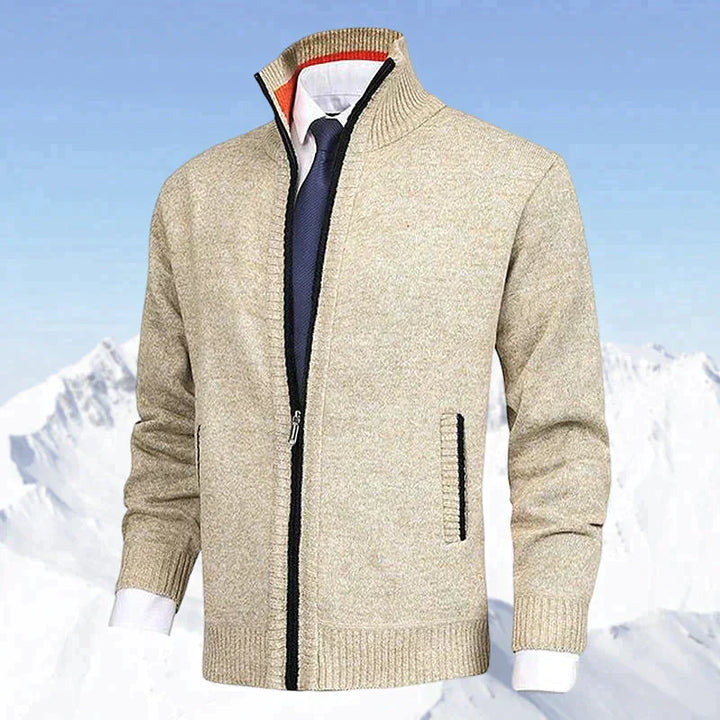 John | Men's Zip-Up Knitted Cardigan Stand Collar Side Pockets