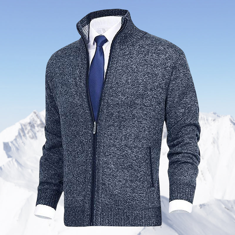 John | Men's Zip-Up Knitted Cardigan Stand Collar Side Pockets