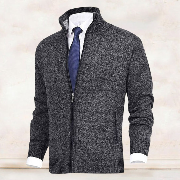 John | Men's Zip-Up Knitted Cardigan Stand Collar Side Pockets