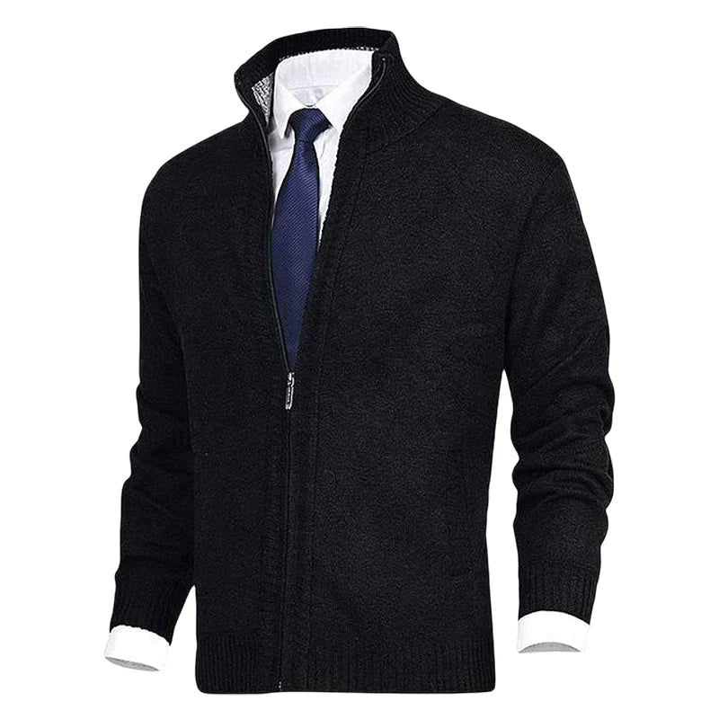 John | Men's Zip-Up Knitted Cardigan Stand Collar Side Pockets
