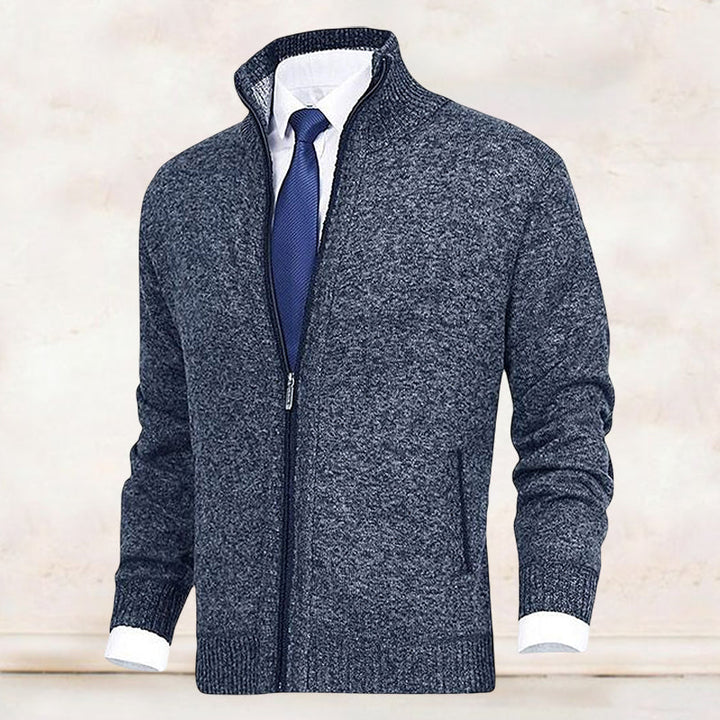 John | Men's Zip-Up Knitted Cardigan Stand Collar Side Pockets