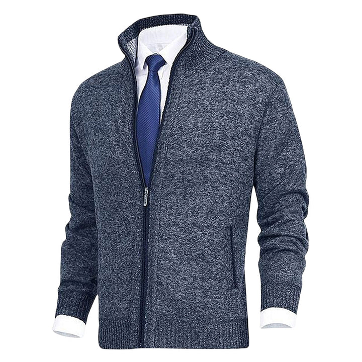 John | Men's Zip-Up Knitted Cardigan Stand Collar Side Pockets