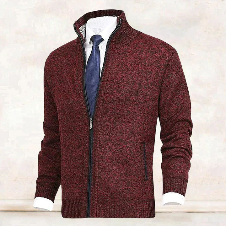 John | Men's Zip-Up Knitted Cardigan Stand Collar Side Pockets