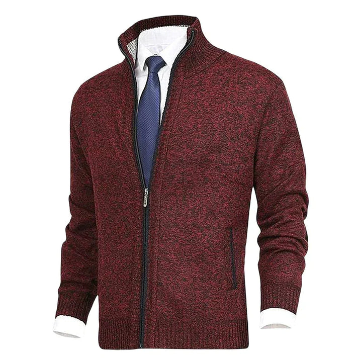 John | Men's Zip-Up Knitted Cardigan Stand Collar Side Pockets