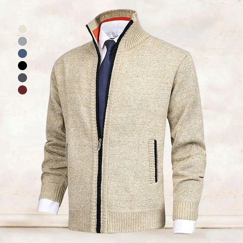 John | Men's Zip-Up Knitted Cardigan Stand Collar Side Pockets