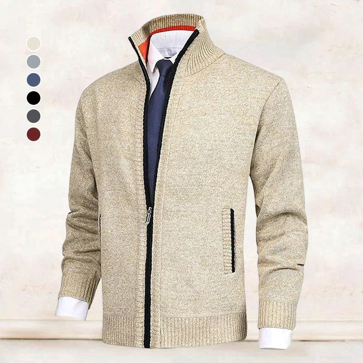 John | Men's Zip-Up Knitted Cardigan Stand Collar Side Pockets