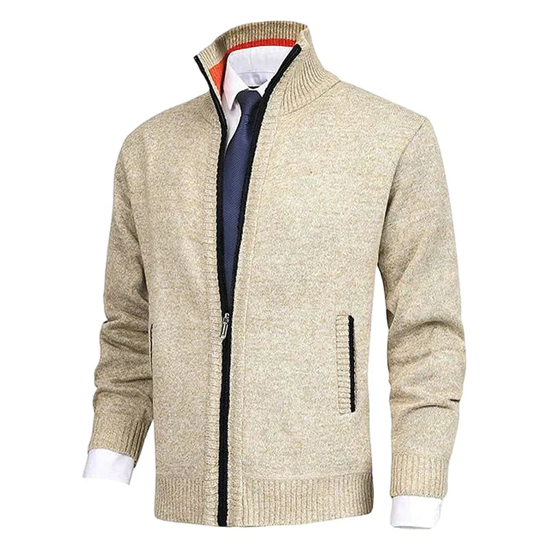 John | Men's Zip-Up Knitted Cardigan Stand Collar Side Pockets