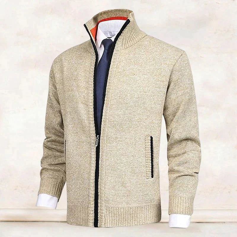 John | Men's Zip-Up Knitted Cardigan Stand Collar Side Pockets