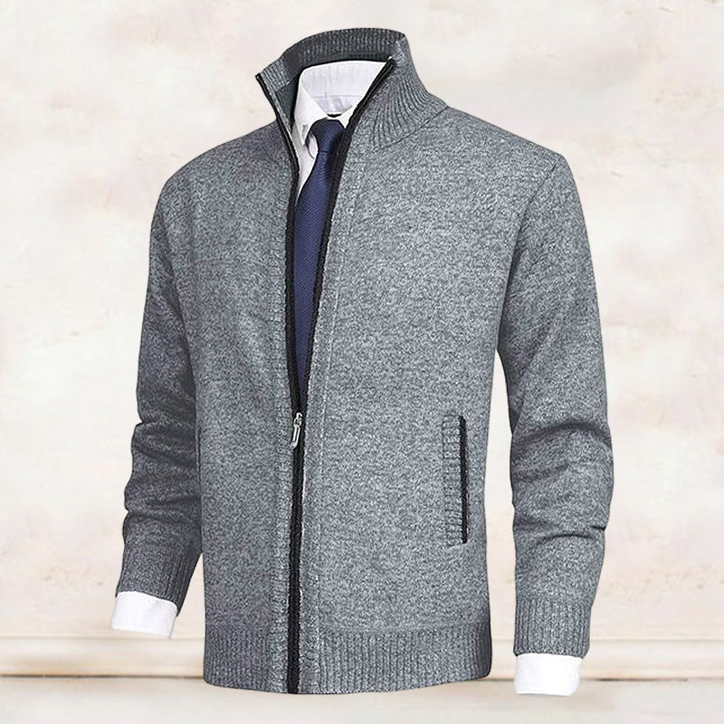 John | Men's Zip-Up Knitted Cardigan Stand Collar Side Pockets