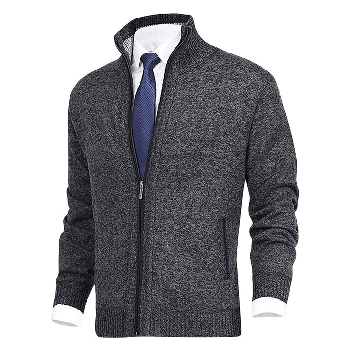 John | Men's Zip-Up Knitted Cardigan Stand Collar Side Pockets