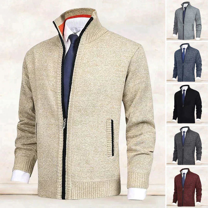John | Men's Zip-Up Knitted Cardigan Stand Collar Side Pockets