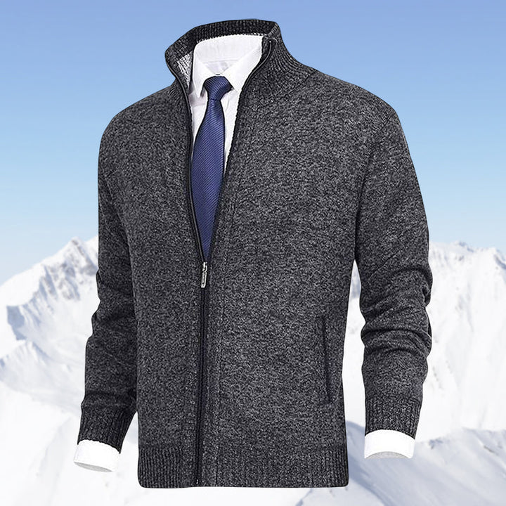 John | Men's Zip-Up Knitted Cardigan Stand Collar Side Pockets