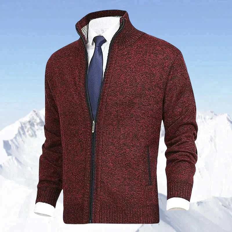 John | Men's Zip-Up Knitted Cardigan Stand Collar Side Pockets